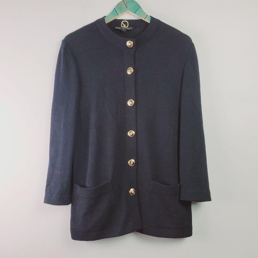 St. John Basics Lg Gold Button Front Cardigan Med